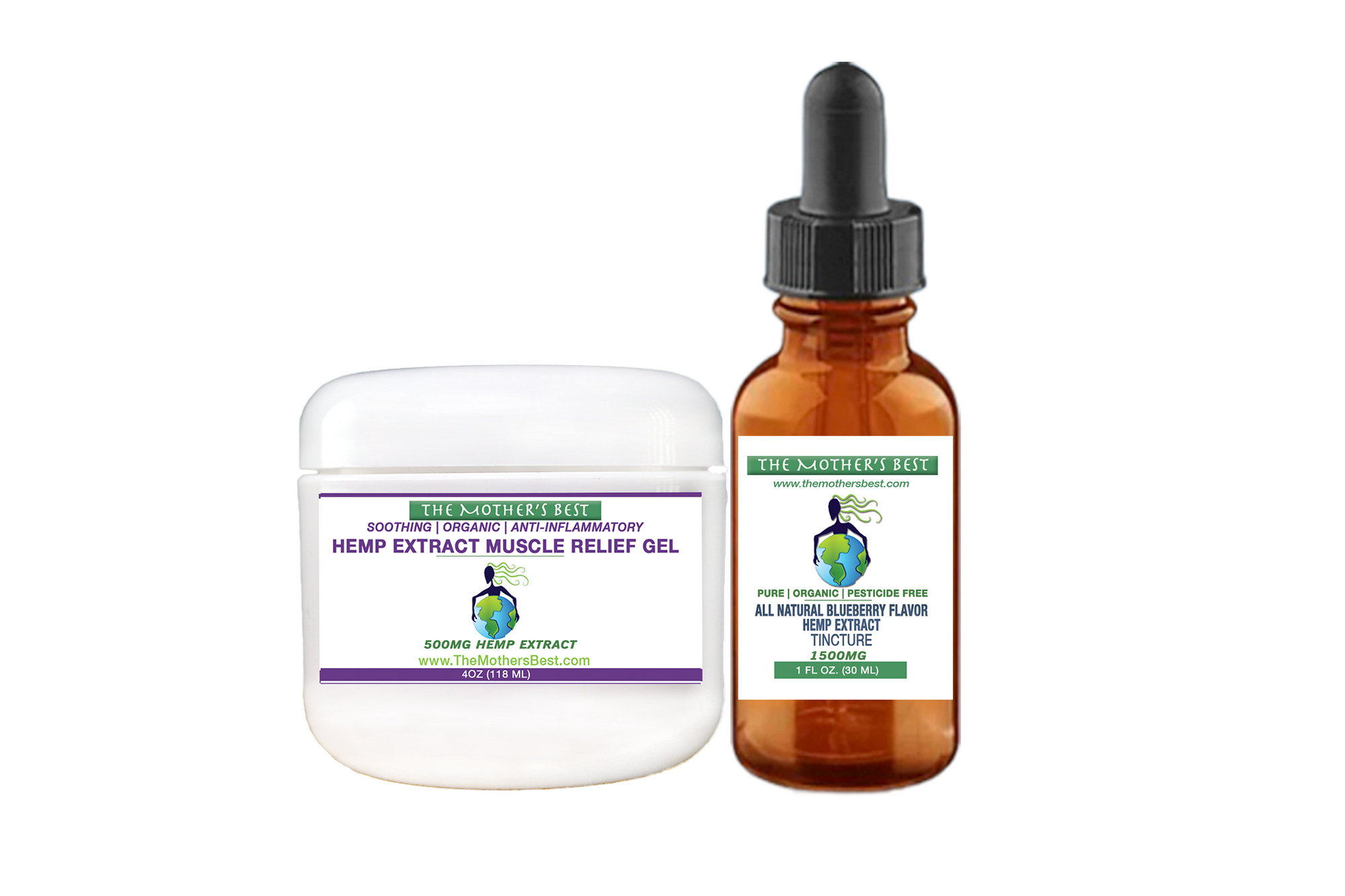 The Mothers Best Hemp Extract 1500 Natural Blueberry & Hemp Extract Muscle Gel Combo